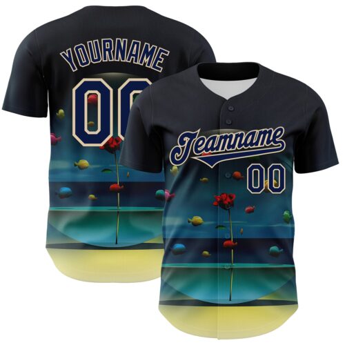 Artist0032 Custom Blue Navy-City Cream 3D Marcel Caram The Round Aquarium Blue Version Authentic Baseball Jersey