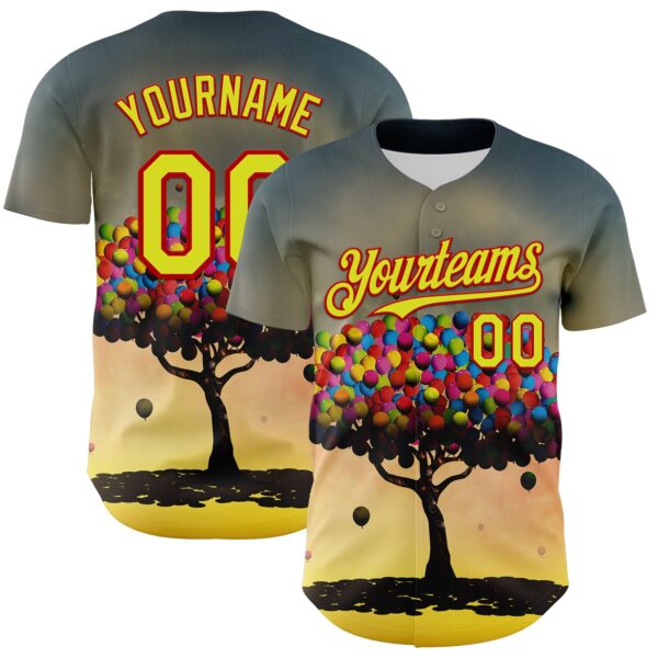 Custom Blue Neon Yellow-Red 3D Marcel Caram Balloon Tree Authentic Baseball Jersey