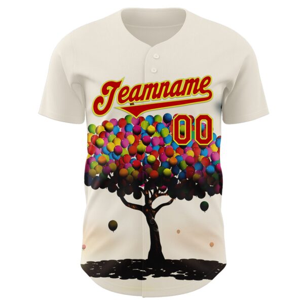 Custom Cream Red-Neon Yellow 3D Marcel Caram Balloon Tree Authentic Baseball Jersey
