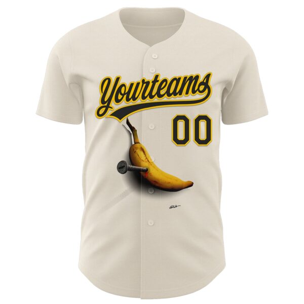 Custom Cream Black-Yellow 3D Marcel Caram Bananas Reinterpretation Authentic Baseball Jersey