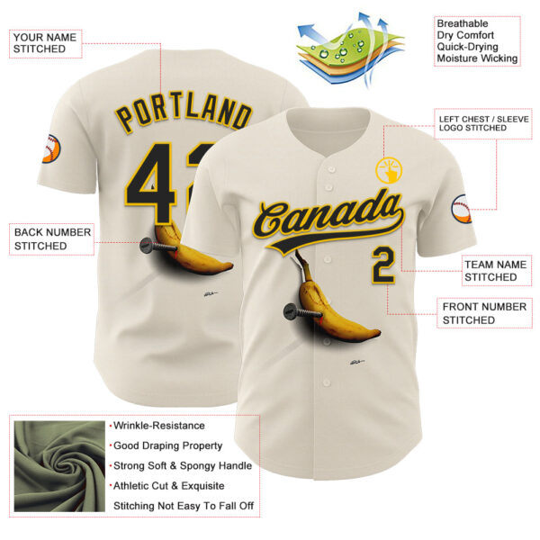Custom Cream Black-Yellow 3D Marcel Caram Bananas Reinterpretation Authentic Baseball Jersey