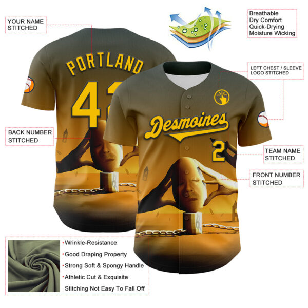 Custom Blue Yellow-Black 3D Marcel Caram Thinking Head Authentic Baseball Jersey