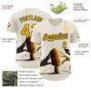 Custom Cream Gold-Black 3D Marcel Caram Thinking Head Authentic Baseball Jersey