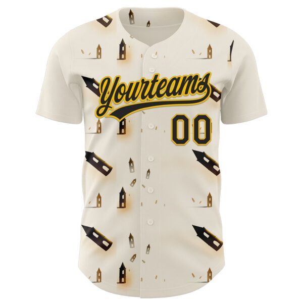 Custom Cream Black-Yellow 3D Marcel Caram Thinking Head Authentic Baseball Jersey