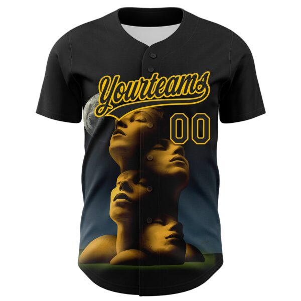 Custom Navy Black-Yellow 3D Marcel Caram Composition With Head Authentic Baseball Jersey