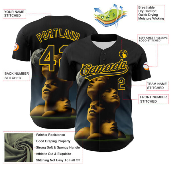 Custom Navy Black-Yellow 3D Marcel Caram Composition With Head Authentic Baseball Jersey