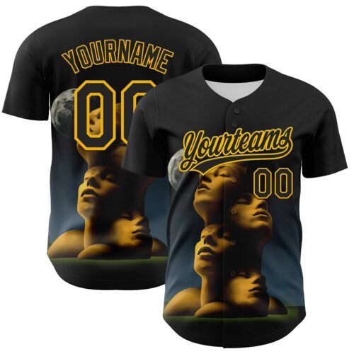 Artist0039 Custom Navy Black-Yellow 3D Marcel Caram Composition With Head Authentic Baseball Jersey