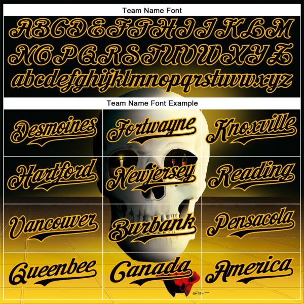 Custom Black Gold 3D Marcel Caram The Skull Authentic Baseball Jersey