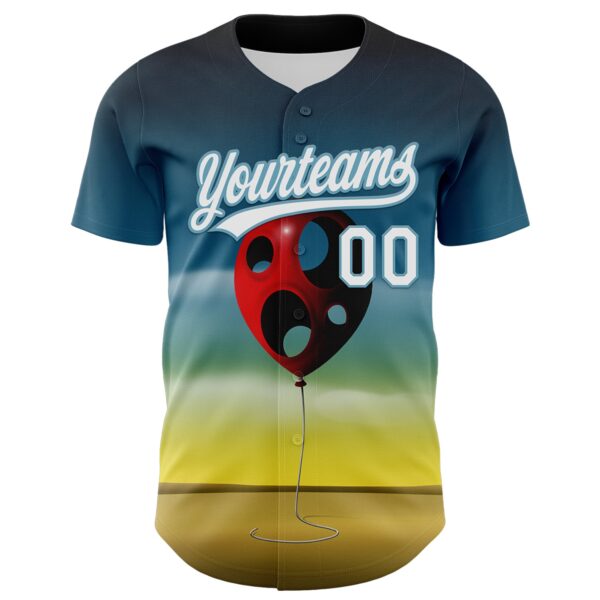 Custom Blue White Yellow-Shadow Blue 3D Marcel Caram Leaked Ballon Authentic Baseball Jersey