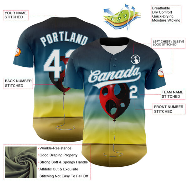 Custom Blue White Yellow-Shadow Blue 3D Marcel Caram Leaked Ballon Authentic Baseball Jersey