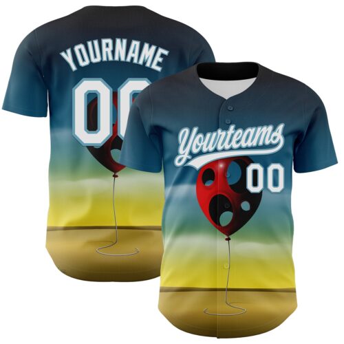 Artist0046 Custom Blue White Yellow-Shadow Blue 3D Marcel Caram Leaked Ballon Authentic Baseball Jersey