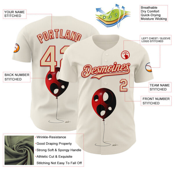Custom Cream City Cream-Red 3D Marcel Caram Leaked Ballon Authentic Baseball Jersey