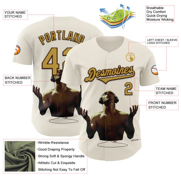 Custom Cream Old Gold-Brown 3D Marcel Caram Echoes Of The Heart Authentic Baseball Jersey