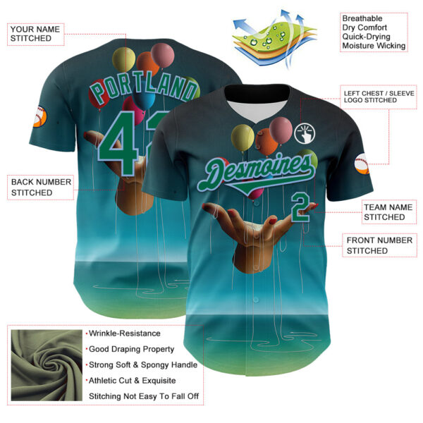 Custom Blue Kelly Green-Light Blue 3D Marcel Caram Allegory With Hand Authentic Baseball Jersey