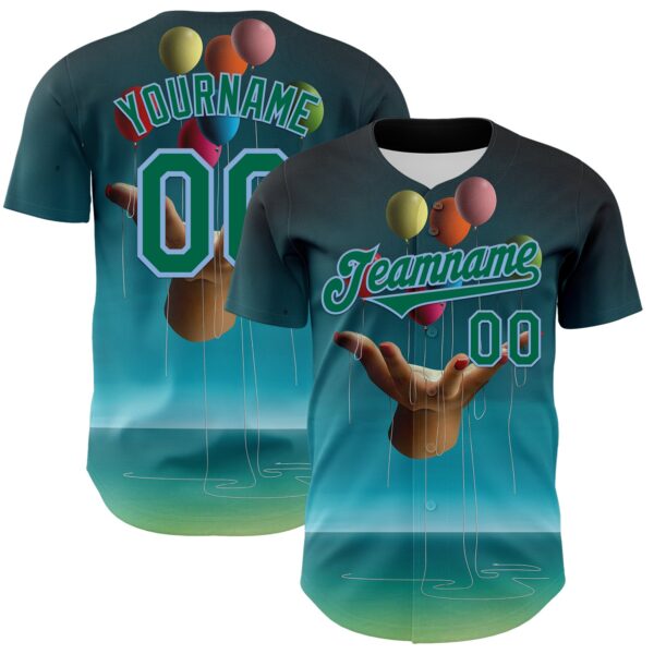 Custom Blue Kelly Green-Light Blue 3D Marcel Caram Allegory With Hand Authentic Baseball Jersey