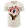 Custom Cream Red 3D Marcel Caram Allegory With Hand Authentic Baseball Jersey