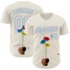 Custom Cream Light Blue 3D Marcel Caram Three Daisies Authentic Baseball Jersey