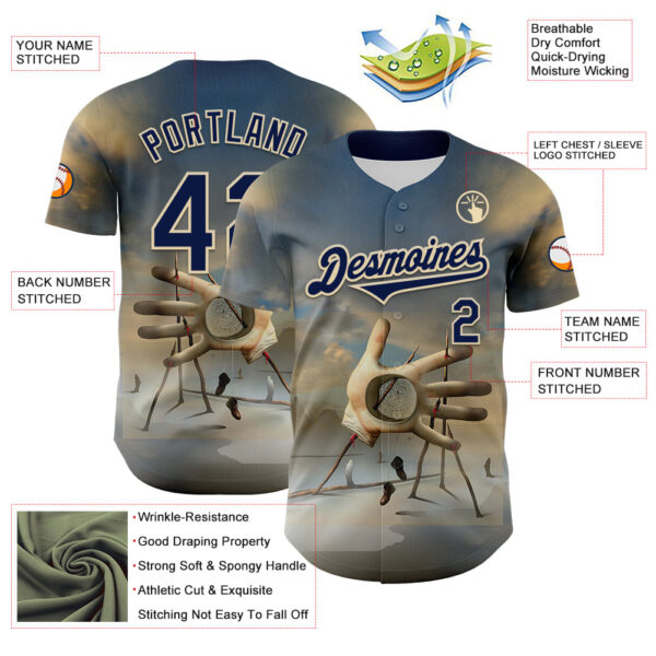 Custom Blue Navy-Cream 3D Marcel Caram The Barbs And The Hand Authentic Baseball Jersey