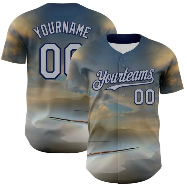 Custom Blue Gray-Navy 3D Marcel Caram The Barbs And The Hand Authentic Baseball Jersey