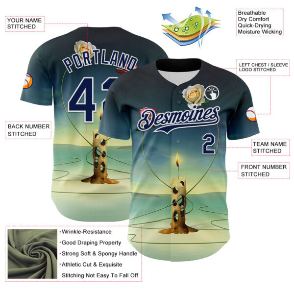 Custom Blue Navy-White 3D Marcel Caram The Dance Of The Roses Authentic Baseball Jersey