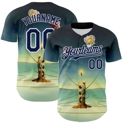 Artist0057 Custom Blue Navy-White 3D Marcel Caram The Dance Of The Roses Authentic Baseball Jersey