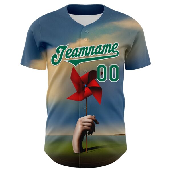 Custom Blue Kelly Green-White 3D Marcel Caram Red Weathervane Authentic Baseball Jersey