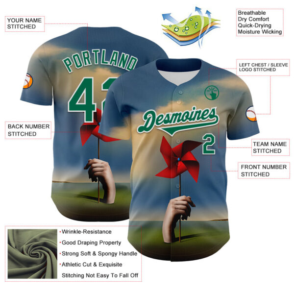 Custom Blue Kelly Green-White 3D Marcel Caram Red Weathervane Authentic Baseball Jersey