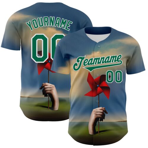 Artist0059 Custom Blue Kelly Green-White 3D Marcel Caram Red Weathervane Authentic Baseball Jersey