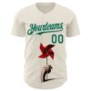 Custom Cream Kelly Green-White 3D Marcel Caram Red Weathervane Authentic Baseball Jersey