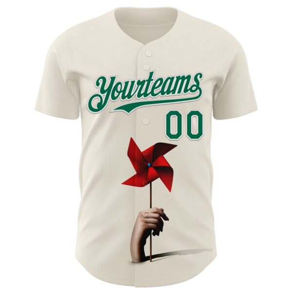 Custom Cream Kelly Green-White 3D Marcel Caram Red Weathervane Authentic Baseball Jersey