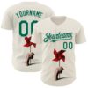 Custom Cream Kelly Green-White 3D Marcel Caram Red Weathervane Authentic Baseball Jersey