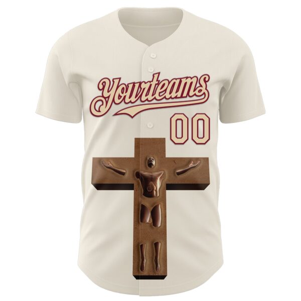 Custom Cream City Cream-Crimson 3D Marcel Caram The Man And The Cross Authentic Baseball Jersey