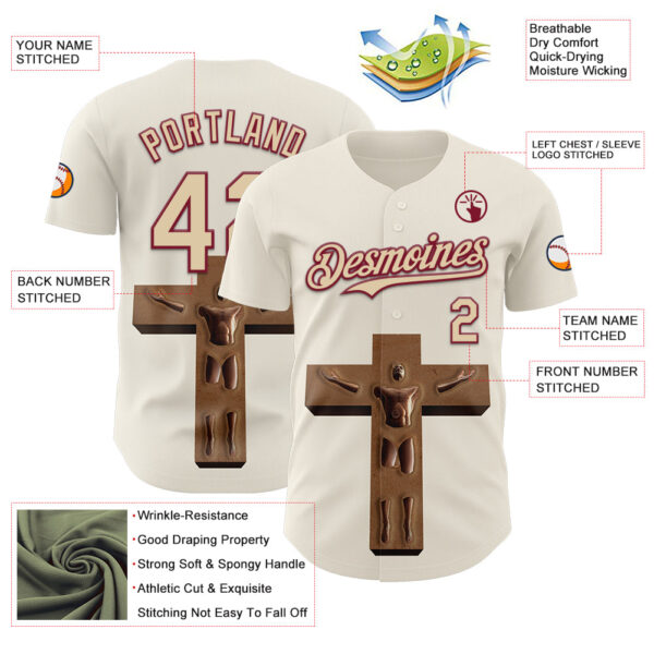 Custom Cream City Cream-Crimson 3D Marcel Caram The Man And The Cross Authentic Baseball Jersey