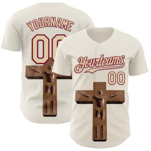 Custom Cream City Cream-Crimson 3D Marcel Caram The Man And The Cross Authentic Baseball Jersey