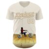 Custom Cream White-Old Gold 3D Marcel Caram Man With Motorcycle Authentic Baseball Jersey