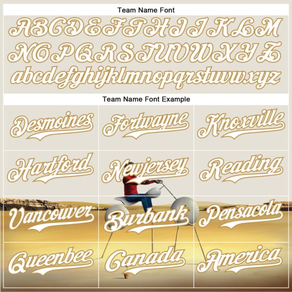 Custom Cream White-Old Gold 3D Marcel Caram Man With Motorcycle Authentic Baseball Jersey