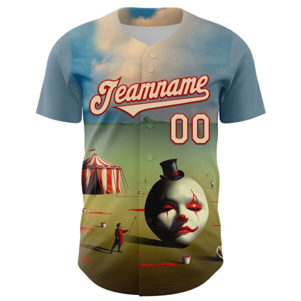 Custom Blue City Cream-Red 3D Marcel Caram The Clown Authentic Baseball Jersey