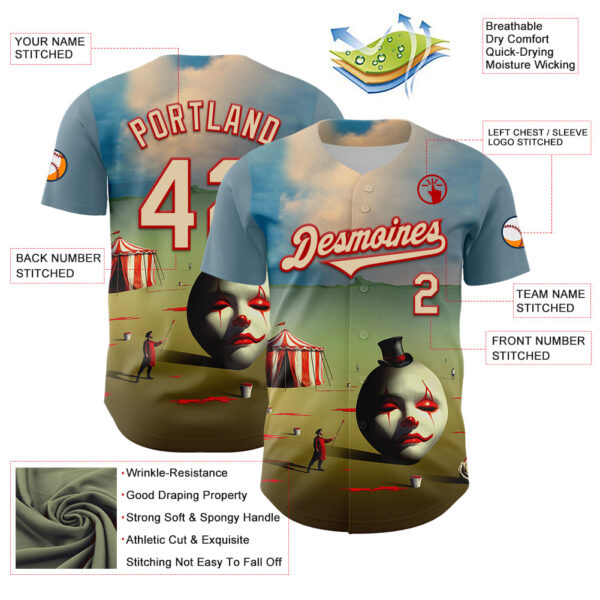 Custom Blue City Cream-Red 3D Marcel Caram The Clown Authentic Baseball Jersey