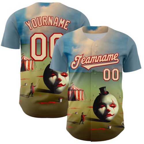 Artist0065 Custom Blue City Cream-Red 3D Marcel Caram The Clown Authentic Baseball Jersey