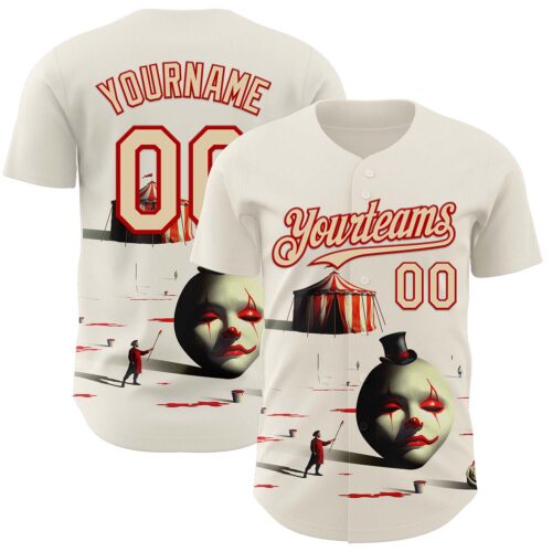 Custom Cream City Cream-Red 3D Marcel Caram The Clown Authentic Baseball Jersey