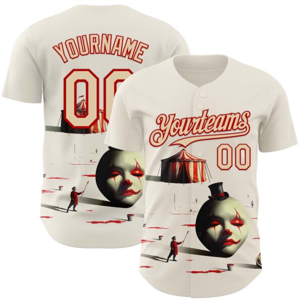 Custom Cream City Cream-Red 3D Marcel Caram The Clown Authentic Baseball Jersey