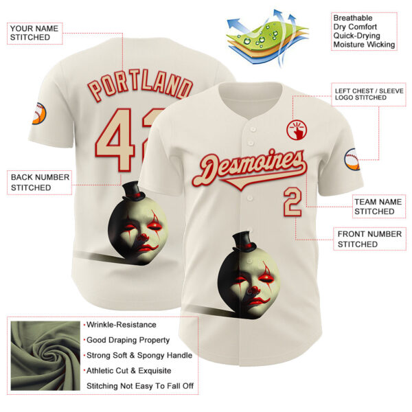 Custom Cream City Cream-Red 3D Marcel Caram The Clown Authentic Baseball Jersey