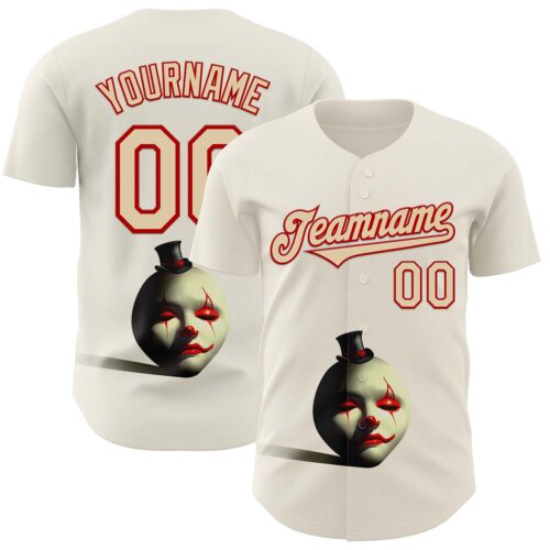 Custom Cream City Cream-Red 3D Marcel Caram The Clown Authentic Baseball Jersey