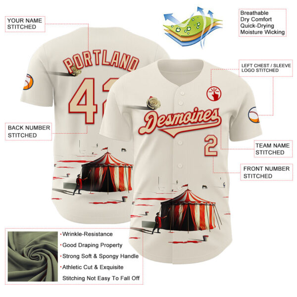 Custom Cream City Cream-Red 3D Marcel Caram The Clown Authentic Baseball Jersey