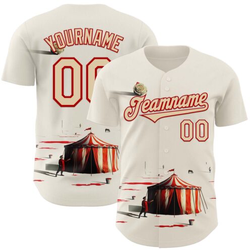 Artist0068 Custom Cream City Cream-Red 3D Marcel Caram The Clown Authentic Baseball Jersey