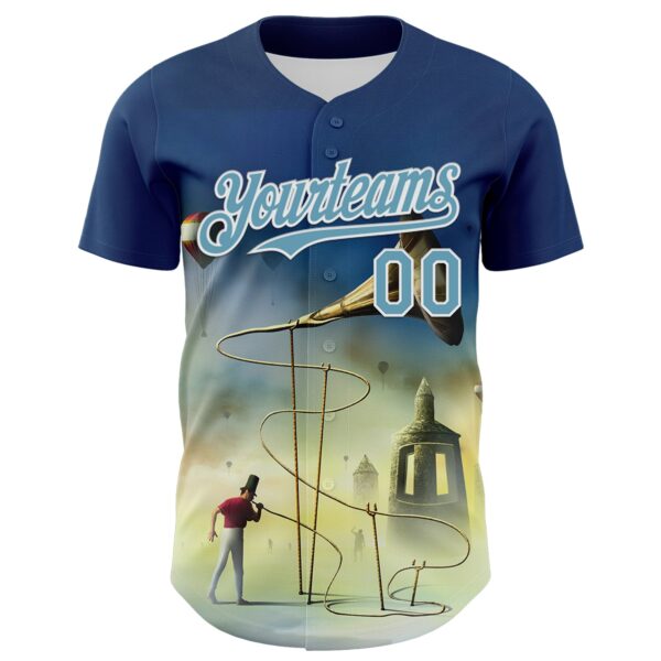 Custom Blue Shadow Blue-White 3D Marcel Caram The Horn Authentic Baseball Jersey