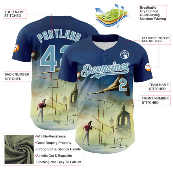 Custom Blue Shadow Blue-White 3D Marcel Caram The Horn Authentic Baseball Jersey