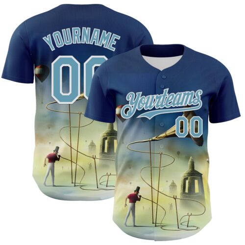 Artist0069 Custom Blue Shadow Blue-White 3D Marcel Caram The Horn Authentic Baseball Jersey