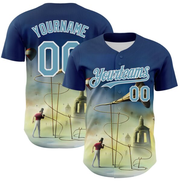 Custom Blue Shadow Blue-White 3D Marcel Caram The Horn Authentic Baseball Jersey