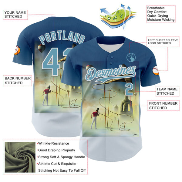 Custom Blue Shadow Blue-White 3D Marcel Caram The Horn Authentic Baseball Jersey